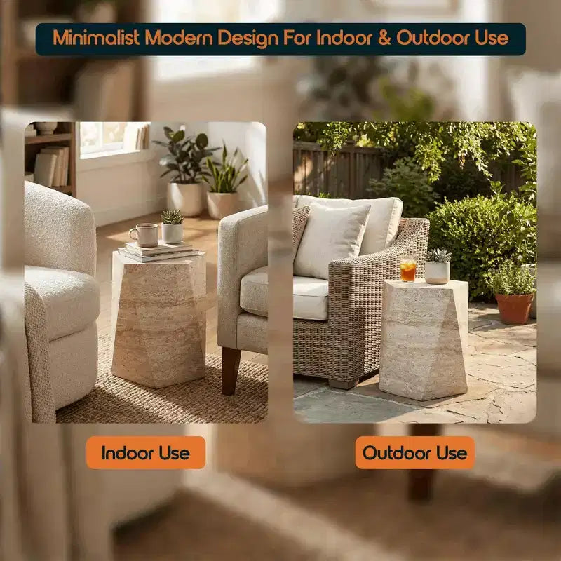 LeisureMod Nexovo Modern Geometric End Table - Fiberstone Indoor/Outdoor Side Table