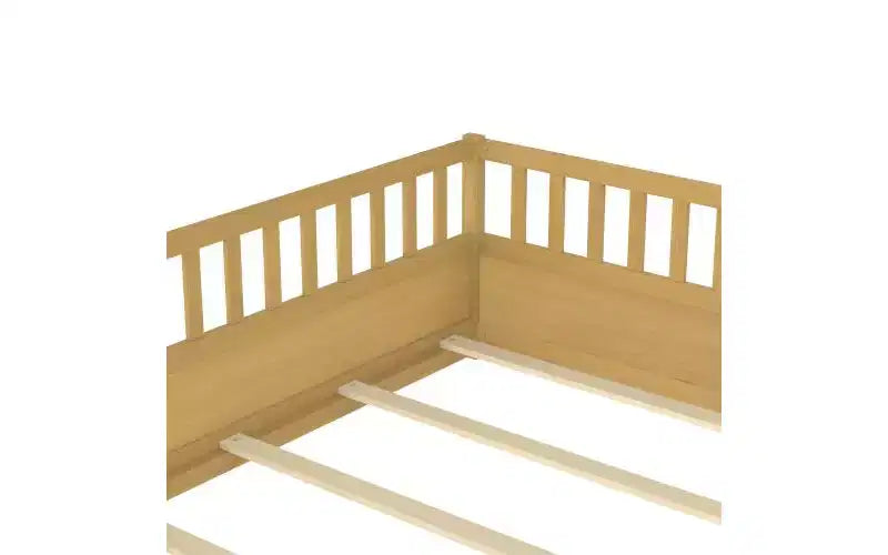 JVNOXK Children's Drop-Side Crib Frame, Full-Size One-Piece Construction with Extra-High Safety Rails and Door, Natural Wood Slatted Base