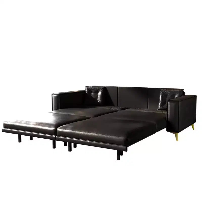 Whisen 92.1King Size Pull Out Sleeper Sofa Bed, 3-In-1 Faux Leather Convertible Sofa Couch with 2 Pillows