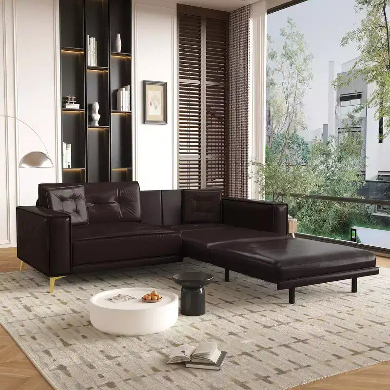 Whisen 92.1King Size Pull Out Sleeper Sofa Bed, 3-In-1 Faux Leather Convertible Sofa Couch with 2 Pillows