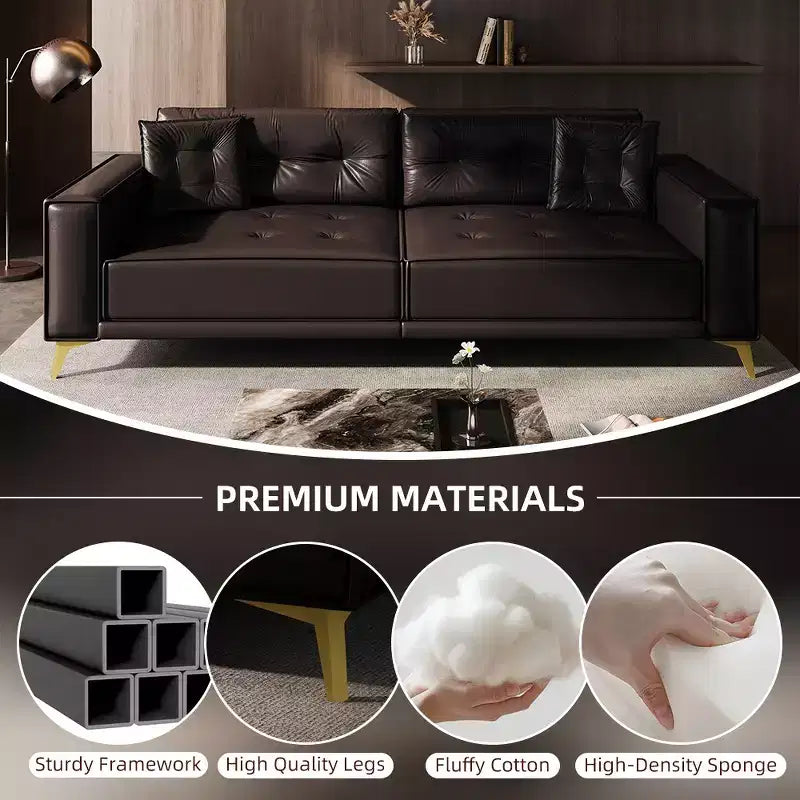 Whisen 92.1King Size Pull Out Sleeper Sofa Bed, 3-In-1 Faux Leather Convertible Sofa Couch with 2 Pillows