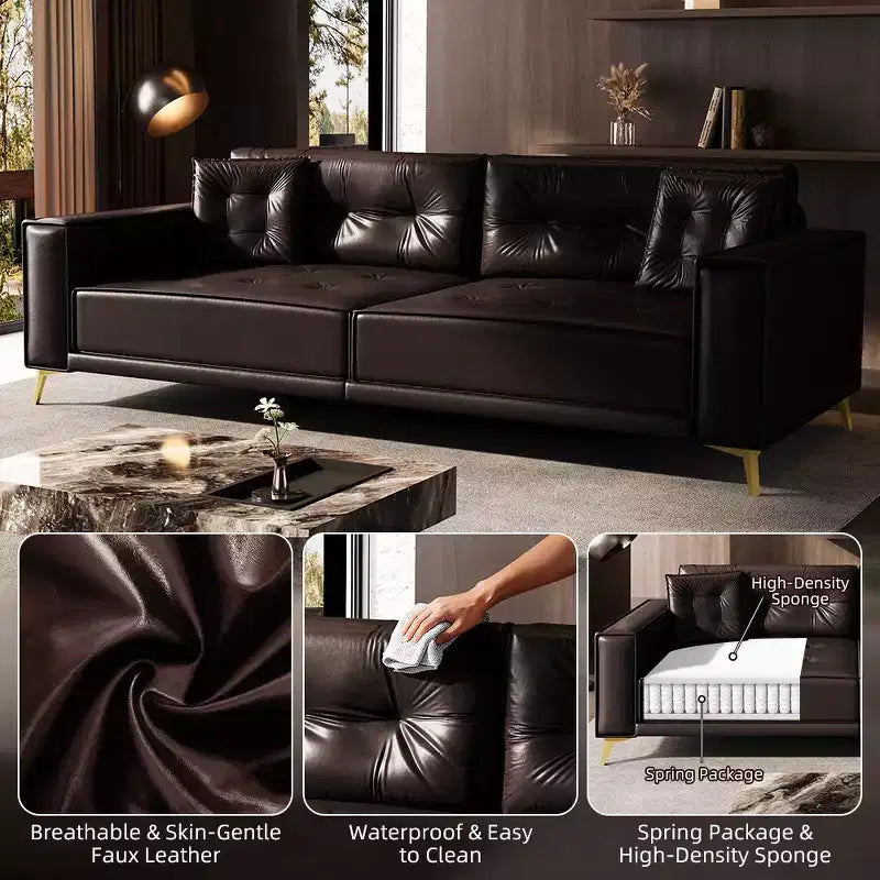 Whisen 92.1King Size Pull Out Sleeper Sofa Bed, 3-In-1 Faux Leather Convertible Sofa Couch with 2 Pillows