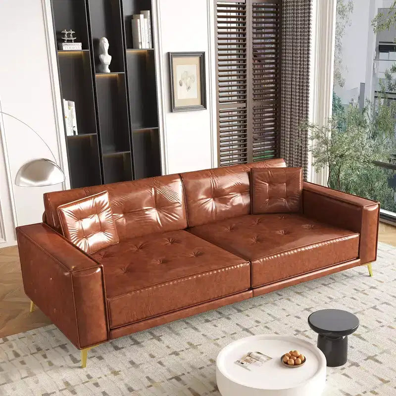Whisen 92.1King Size Pull Out Sleeper Sofa Bed, 3-In-1 Faux Leather Convertible Sofa Couch with 2 Pillows