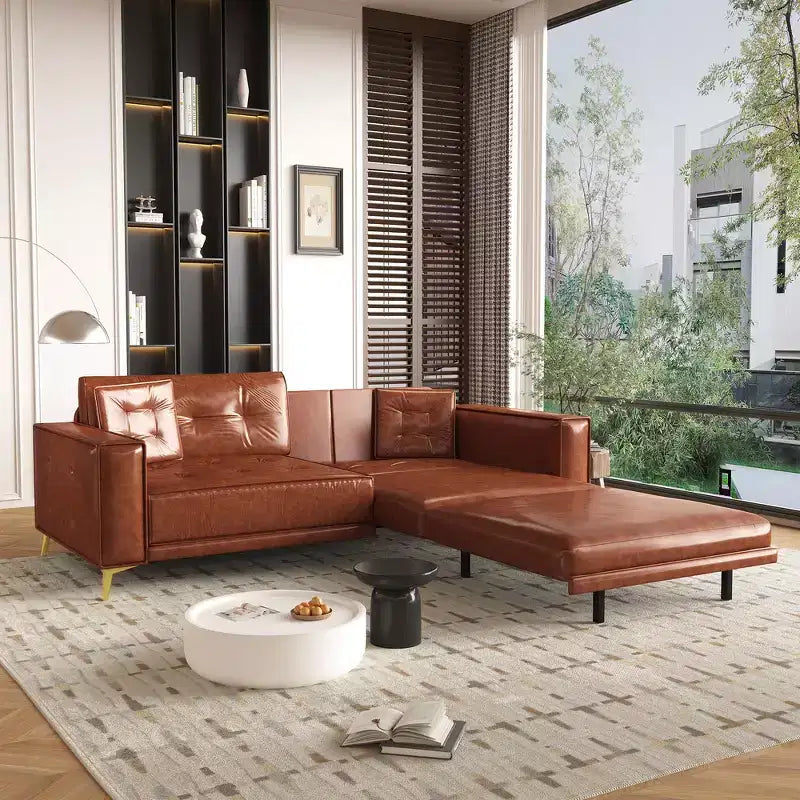 Whisen 92.1King Size Pull Out Sleeper Sofa Bed, 3-In-1 Faux Leather Convertible Sofa Couch with 2 Pillows