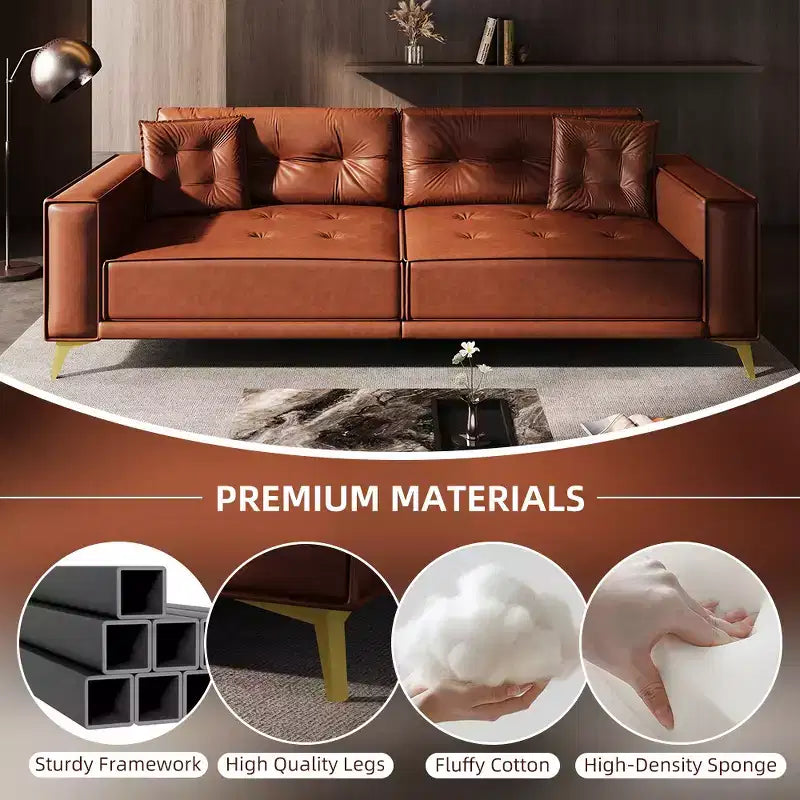 Whisen 92.1King Size Pull Out Sleeper Sofa Bed, 3-In-1 Faux Leather Convertible Sofa Couch with 2 Pillows