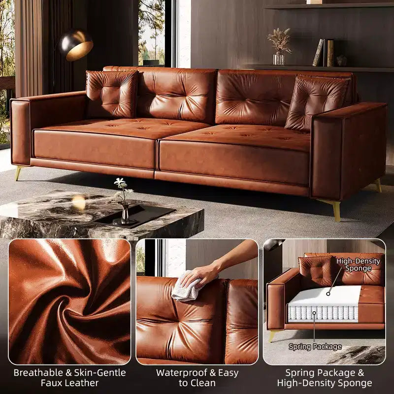 Whisen 92.1King Size Pull Out Sleeper Sofa Bed, 3-In-1 Faux Leather Convertible Sofa Couch with 2 Pillows