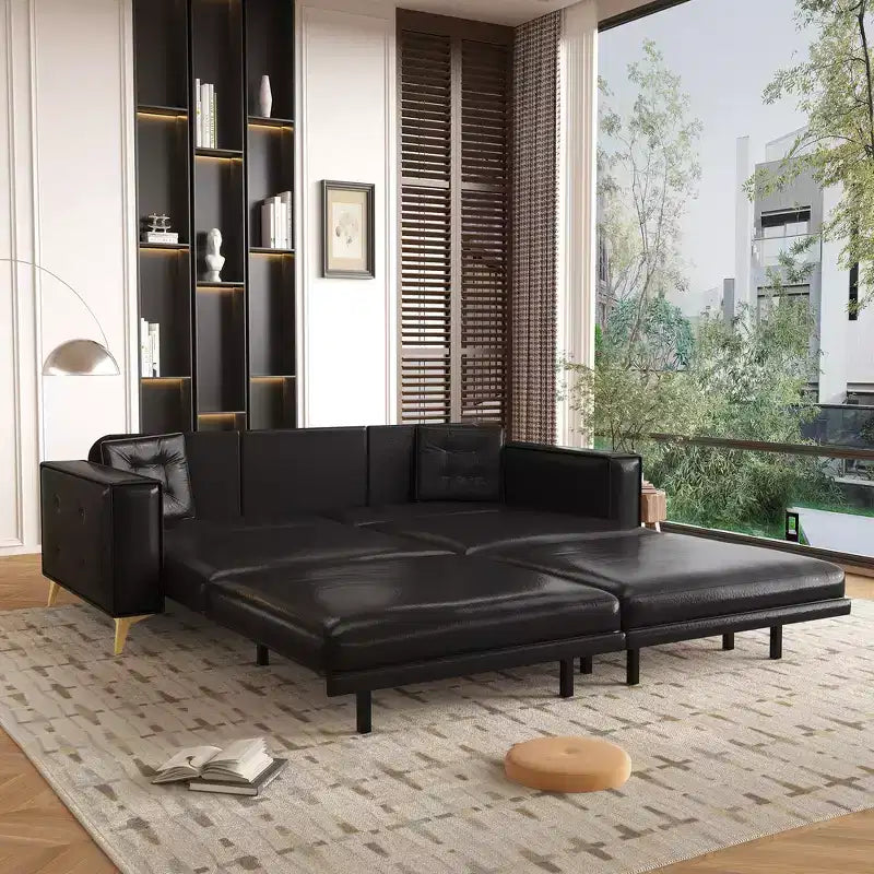 Whisen 92.1King Size Pull Out Sleeper Sofa Bed, 3-In-1 Faux Leather Convertible Sofa Couch with 2 Pillows