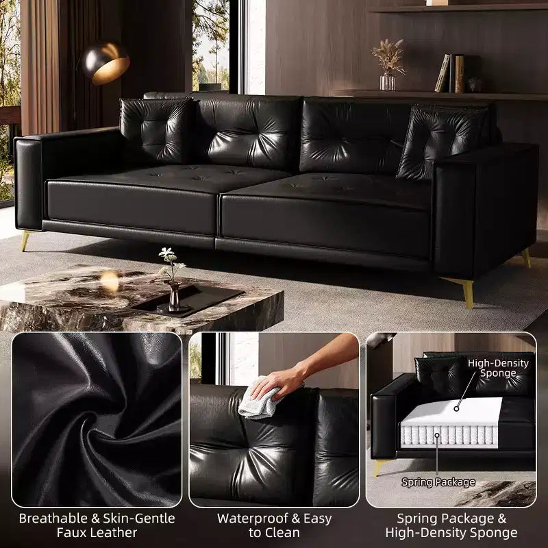 Whisen 92.1King Size Pull Out Sleeper Sofa Bed, 3-In-1 Faux Leather Convertible Sofa Couch with 2 Pillows