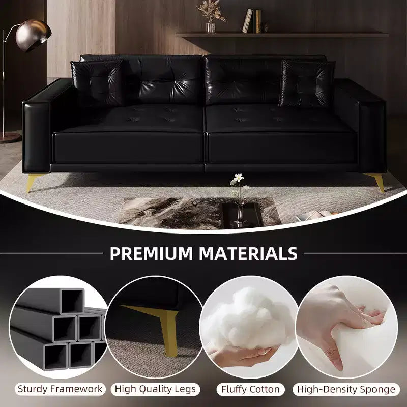 Whisen 92.1King Size Pull Out Sleeper Sofa Bed, 3-In-1 Faux Leather Convertible Sofa Couch with 2 Pillows