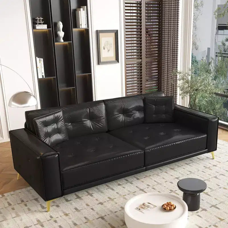 Whisen 92.1King Size Pull Out Sleeper Sofa Bed, 3-In-1 Faux Leather Convertible Sofa Couch with 2 Pillows