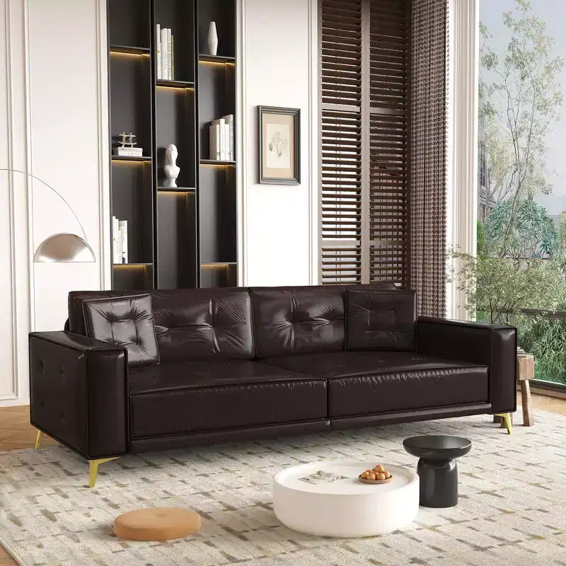 Whisen 92.1King Size Pull Out Sleeper Sofa Bed, 3-In-1 Faux Leather Convertible Sofa Couch with 2 Pillows