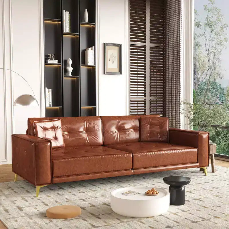 Whisen 92.1King Size Pull Out Sleeper Sofa Bed, 3-In-1 Faux Leather Convertible Sofa Couch with 2 Pillows