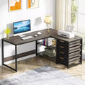 Lantine 59-Inch L-Shaped Computer Desk with Storage Drawers and Shelves, Reversible Corner Desk for Home Office, Grey