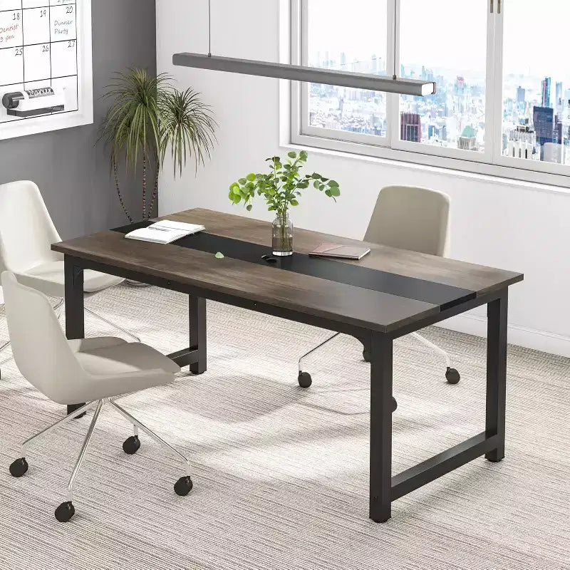 Lantine 63-Inch Executive Desk, Large Office Computer Desk with Thick Frame, Modern Workstation for Home Office, Vintage Grey/Black