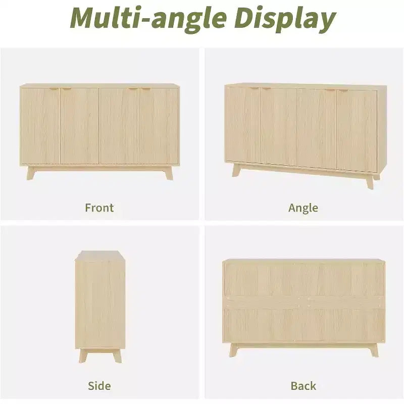 Sideboard Buffet Cabinet with Storage, Modern Fluted Accent Credenza with Doors & Adjustable Shelves, 55.1 in Wood Coffee Bar Console Table