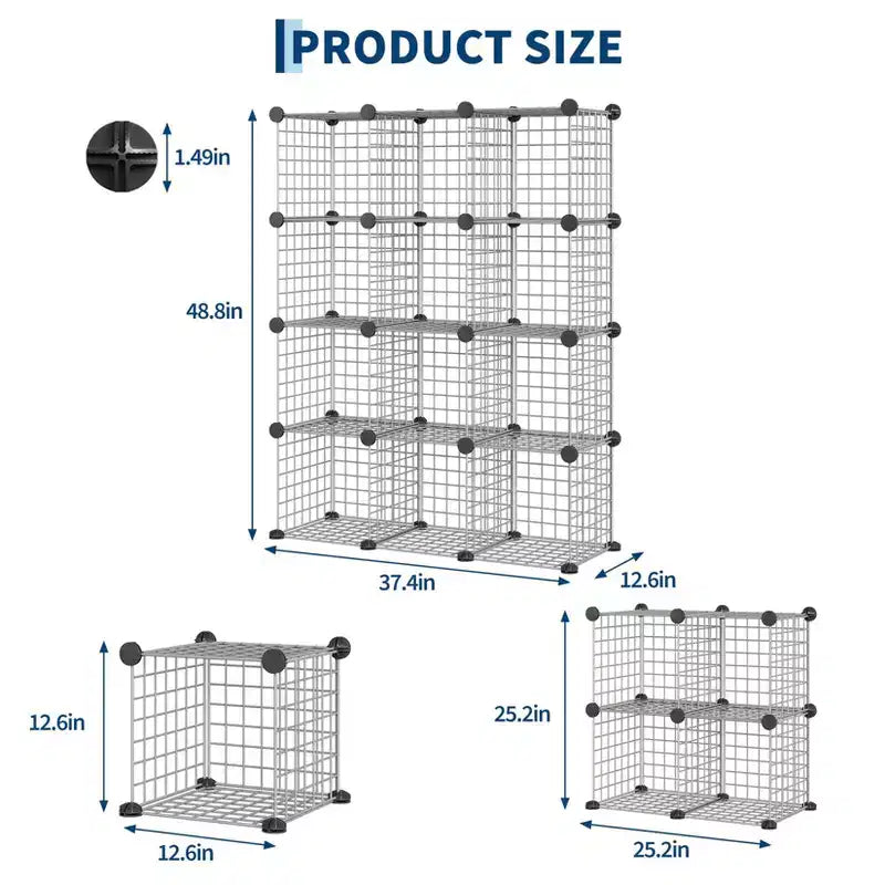 12-Cube Storage Organizer 37 x 13 x 38  Modular Wire Shelving Unit for Closet, Bedroom, Office (1-Pack)
