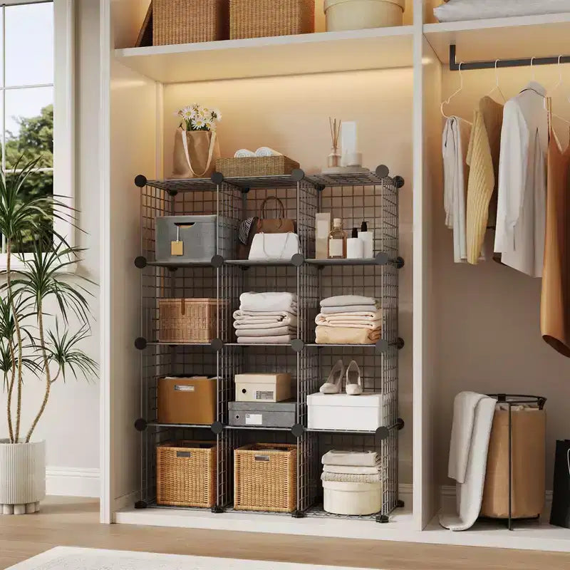 12-Cube Storage Organizer 37 x 13 x 38  Modular Wire Shelving Unit for Closet, Bedroom, Office (1-Pack)
