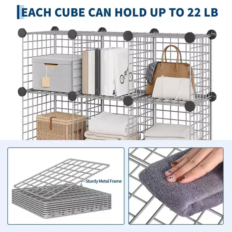 12-Cube Storage Organizer 37 x 13 x 38  Modular Wire Shelving Unit for Closet, Bedroom, Office (1-Pack)