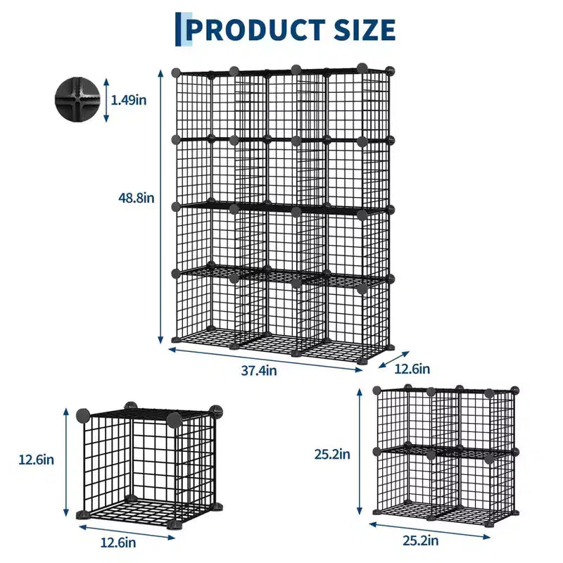 12-Cube Storage Organizer 37 x 13 x 38  Modular Wire Shelving Unit for Closet, Bedroom, Office (1-Pack)