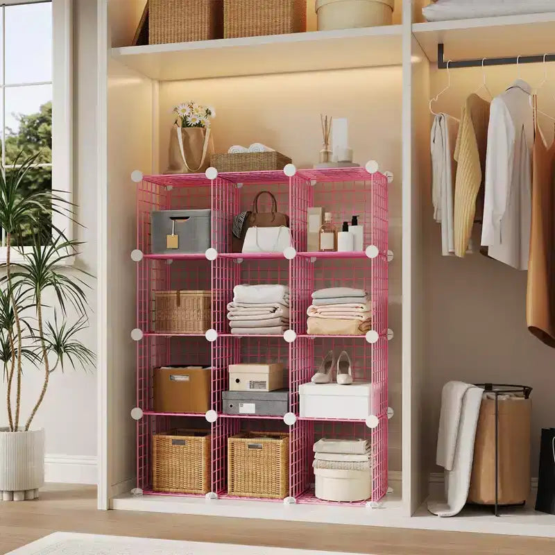 12-Cube Storage Organizer 37 x 13 x 38  Modular Wire Shelving Unit for Closet, Bedroom, Office (1-Pack)