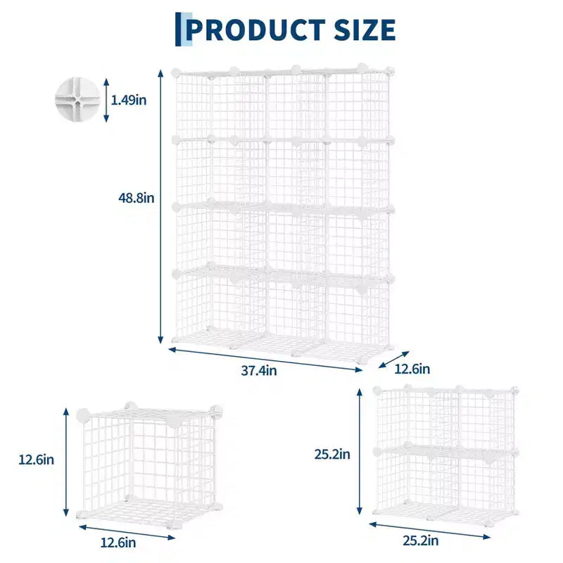 12-Cube Storage Organizer 37 x 13 x 38  Modular Wire Shelving Unit for Closet, Bedroom, Office (1-Pack)