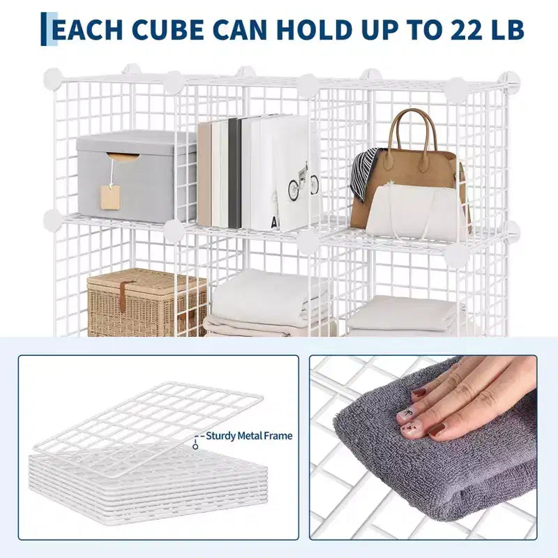 12-Cube Storage Organizer 37 x 13 x 38  Modular Wire Shelving Unit for Closet, Bedroom, Office (1-Pack)