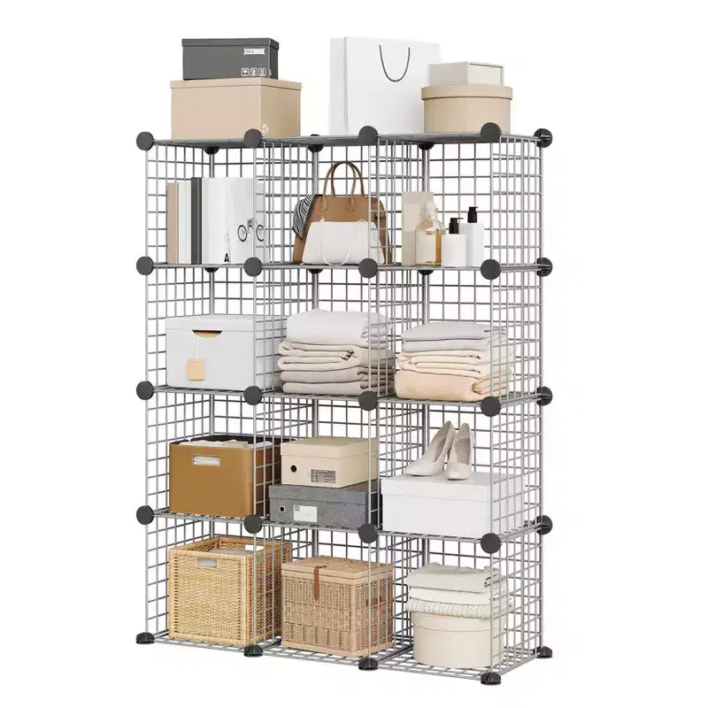 12-Cube Storage Organizer 37 x 13 x 38  Modular Wire Shelving Unit for Closet, Bedroom, Office (1-Pack)