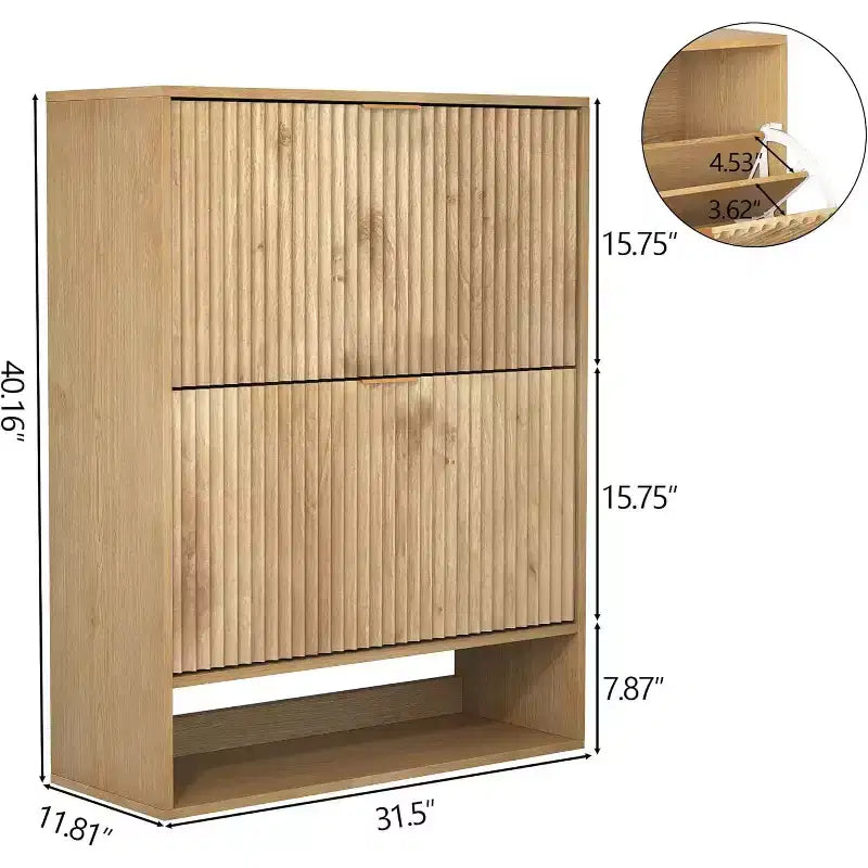 Acekool Slim Mid-Century Modern Shoe Cabinet, Flip Drawer Entryway Organizer with Adjustable Dividers and Hooks