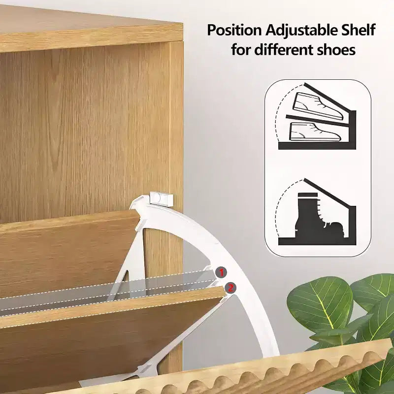 Acekool Slim Mid-Century Modern Shoe Cabinet, Flip Drawer Entryway Organizer with Adjustable Dividers and Hooks