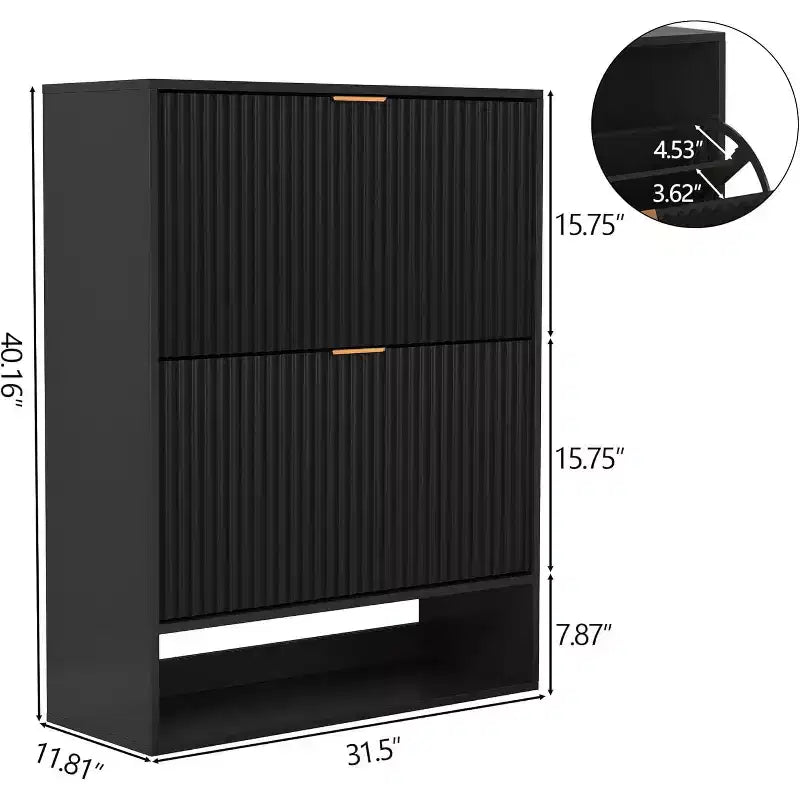 Acekool Slim Mid-Century Modern Shoe Cabinet, Flip Drawer Entryway Organizer with Adjustable Dividers and Hooks