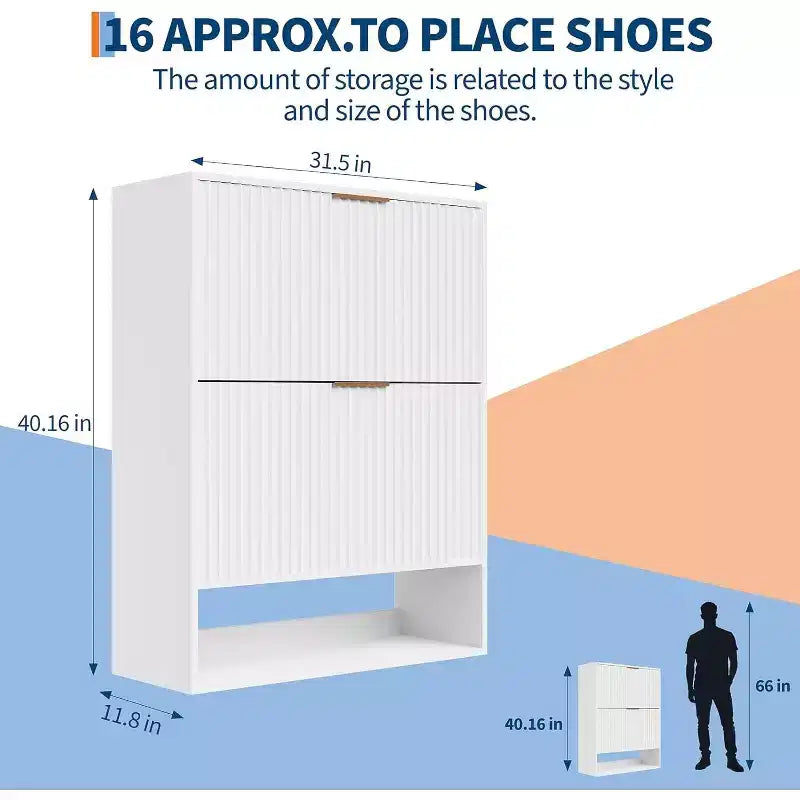 Acekool Slim Mid-Century Modern Shoe Cabinet, Flip Drawer Entryway Organizer with Adjustable Dividers and Hooks