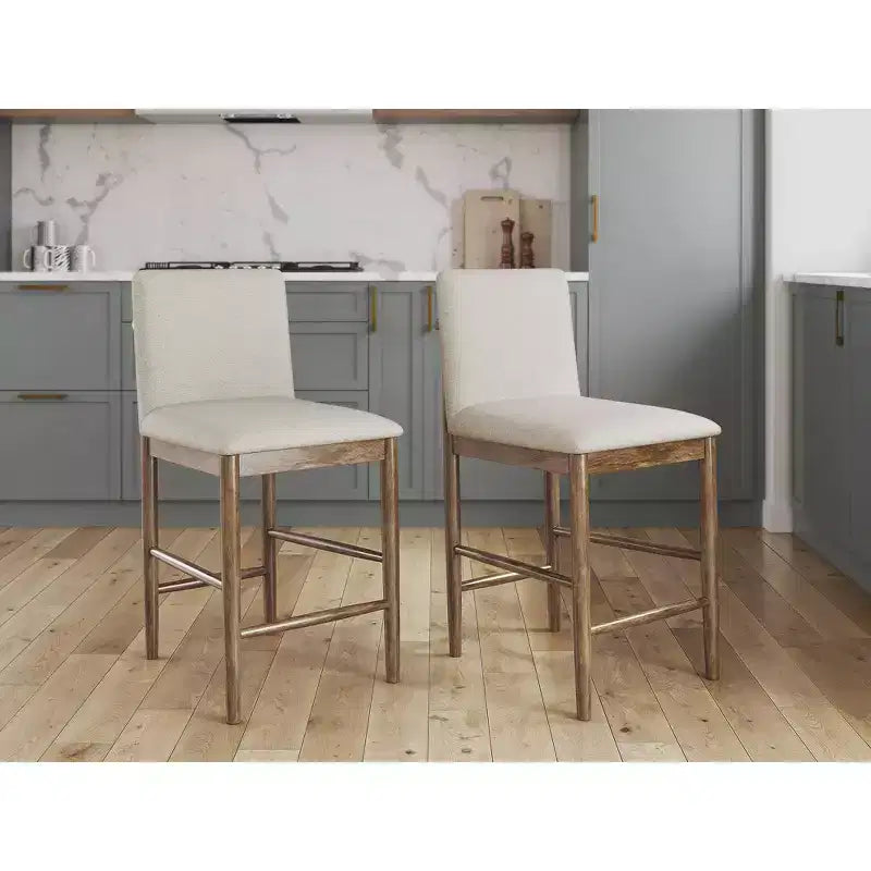 Signature Design by Ashley Isanti Upholstered Counter Height Barstools, Set of 2, Light Brown Solid Wood with Fabric Seat