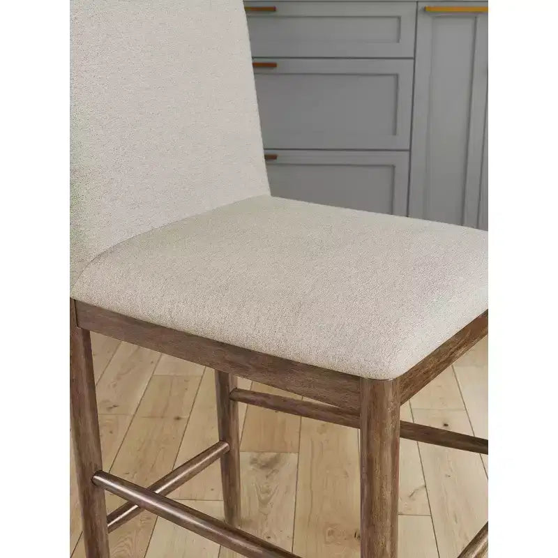Signature Design by Ashley Isanti Upholstered Counter Height Barstools, Set of 2, Light Brown Solid Wood with Fabric Seat