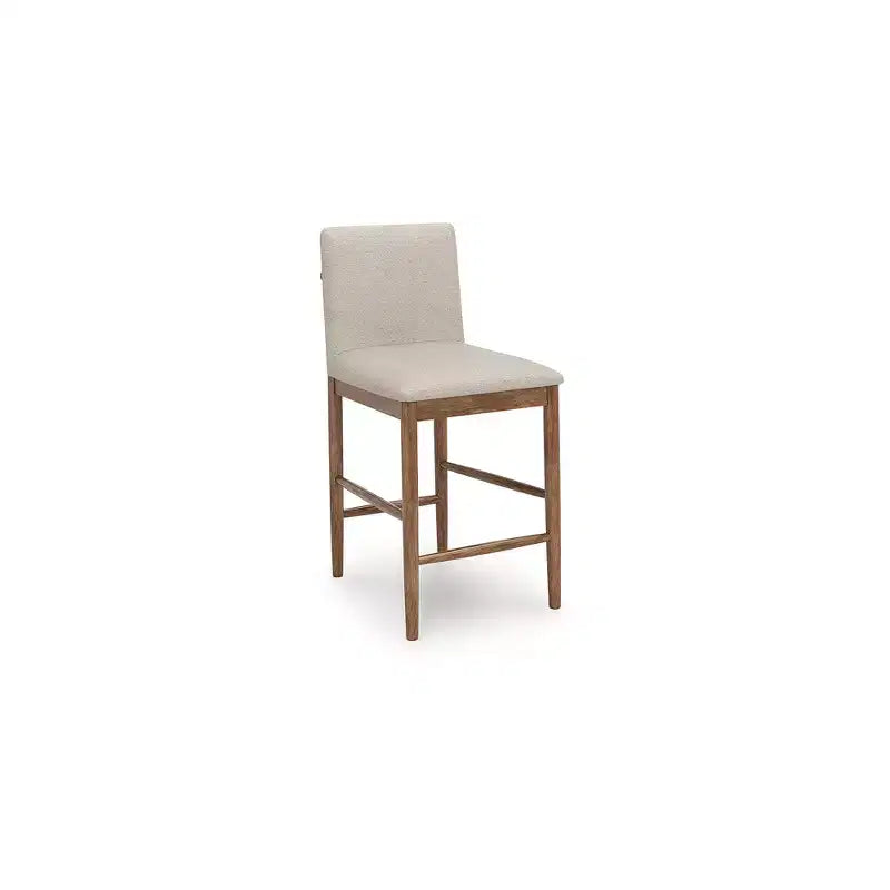 Signature Design by Ashley Isanti Upholstered Counter Height Barstools, Set of 2, Light Brown Solid Wood with Fabric Seat