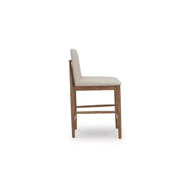 Signature Design by Ashley Isanti Upholstered Counter Height Barstools, Set of 2, Light Brown Solid Wood with Fabric Seat