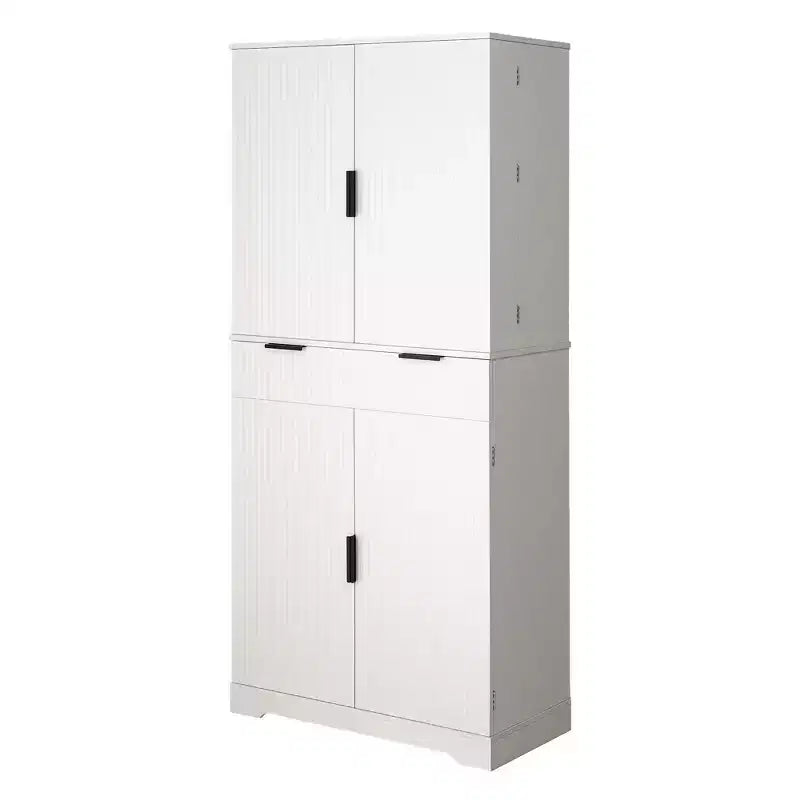72 Tall Fluted Pantry Storage Cabinet Modern Minimalist Freestanding Wood Organizer Cabinet with Drawer, Door Rack, Pull Out Tray