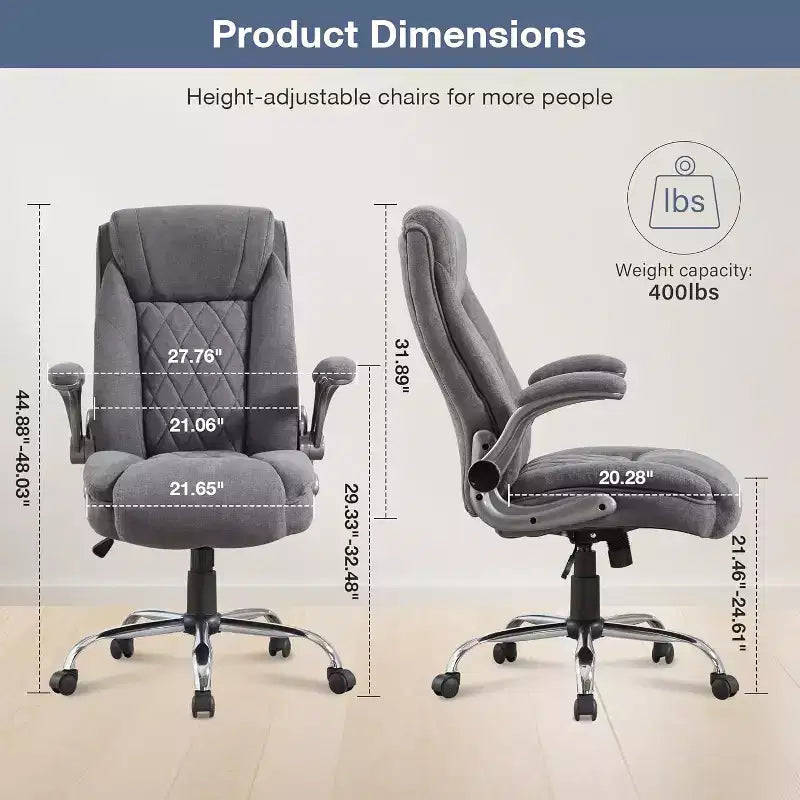 BALHAM TRADE-Fabric Office Chair 400lbs High Back Executive Computer Desk Chair with Flip Up Armrest