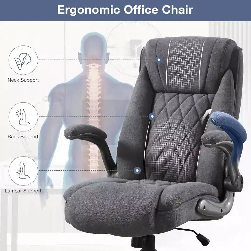 BALHAM TRADE-Fabric Office Chair 400lbs High Back Executive Computer Desk Chair with Flip Up Armrest