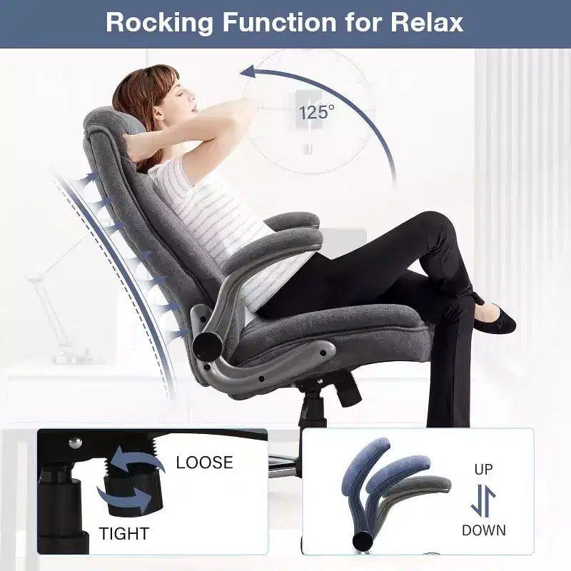 BALHAM TRADE-Fabric Office Chair 400lbs High Back Executive Computer Desk Chair with Flip Up Armrest