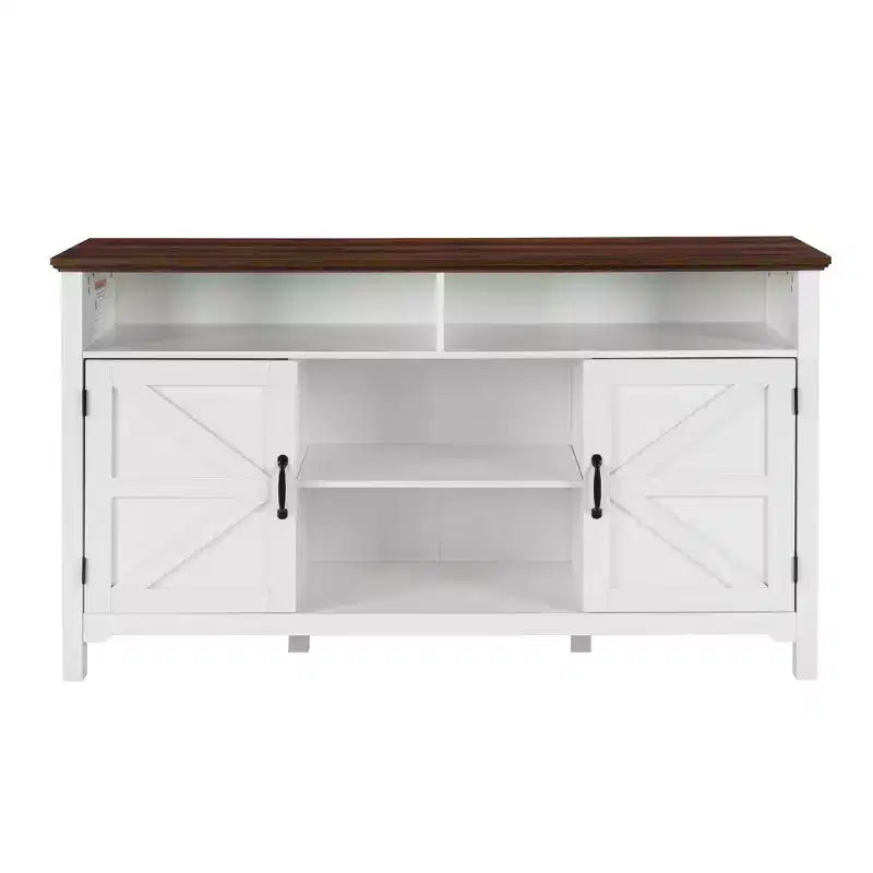 58 Farmhouse Sideboard Cabinet with Barn Doors, Adjustable Shelves - Antique White