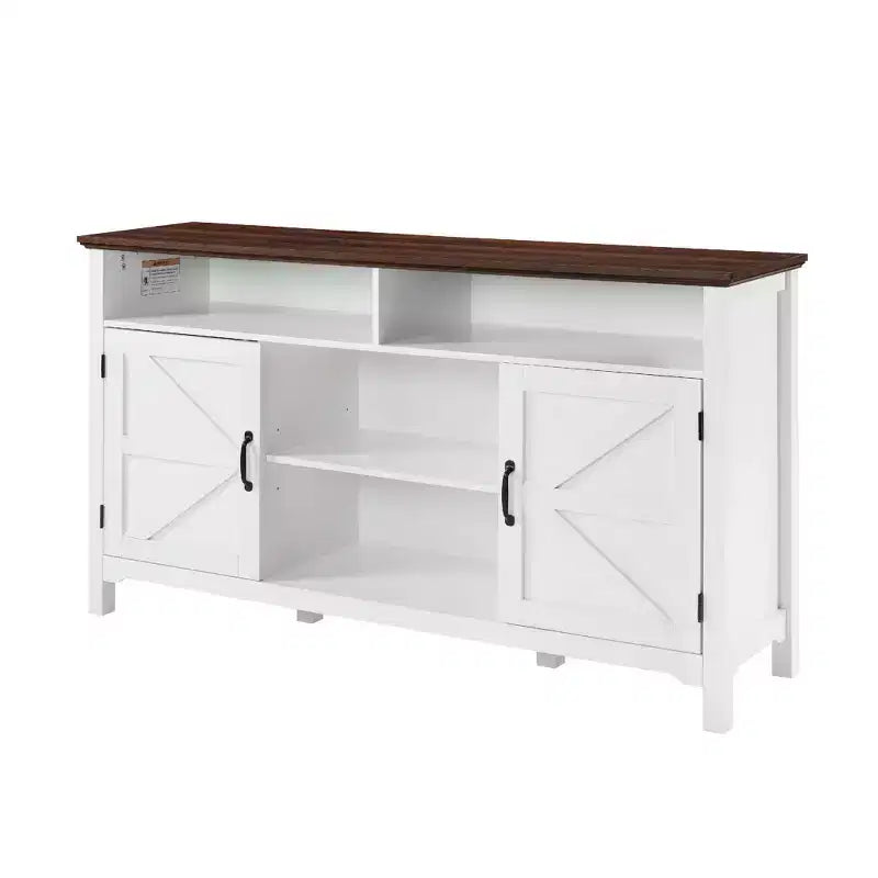58 Farmhouse Sideboard Cabinet with Barn Doors, Adjustable Shelves - Antique White