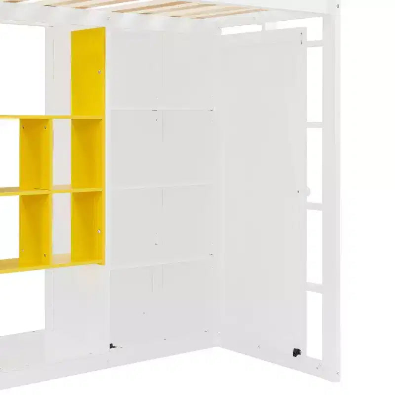 GDFStudio Donahue Wood Loft Bed with Wardrobe, shelves and Cabinet