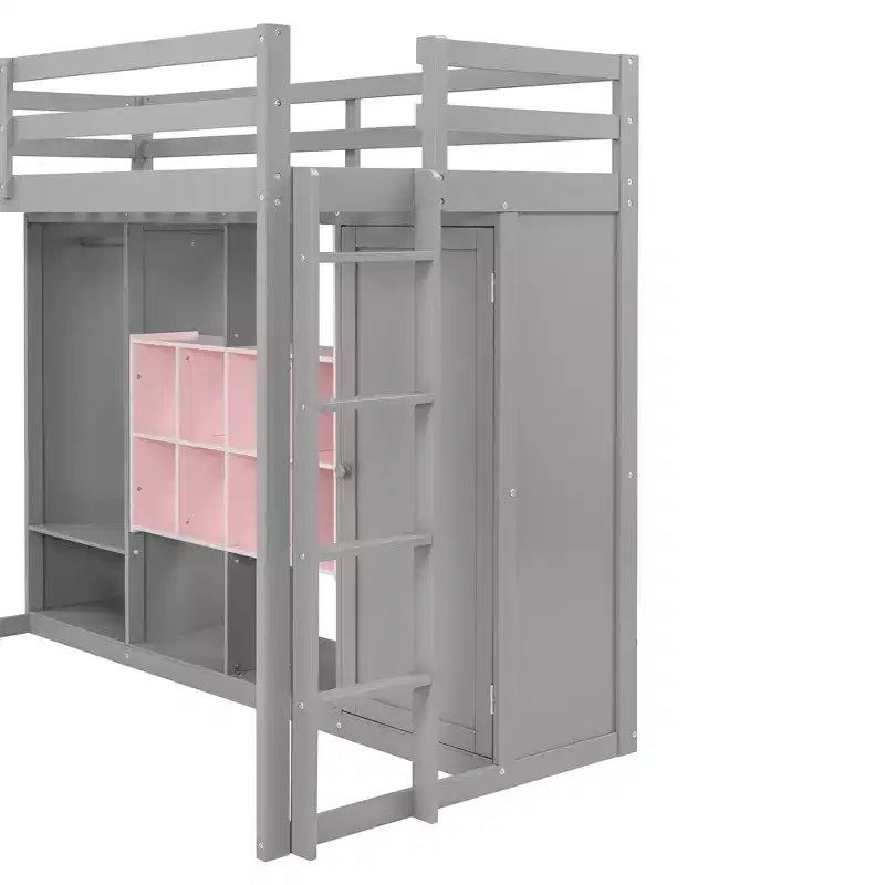 GDFStudio Donahue Wood Loft Bed with Wardrobe, shelves and Cabinet