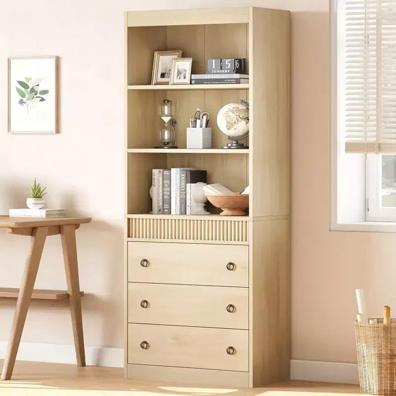 Bookshelf with Drawers 70.8Fluted Bookcase,White Bookshelf 6 Tier Bookcase with Storage,Tall Book Shelf with Waved Design,Storage Cabinet with Shelf
