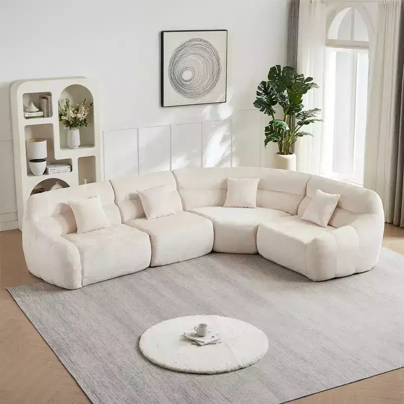 Clihome 123.2 Chenille Cloud Sectional Sofa, Modern Luxury Curved Sofa with 4 Pillows