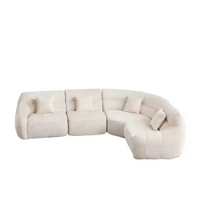 Clihome 123.2 Chenille Cloud Sectional Sofa, Modern Luxury Curved Sofa with 4 Pillows