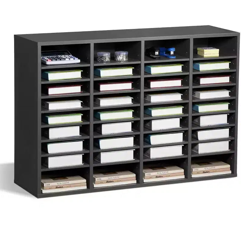 36-Compartment Literature Organizer with Adjustable Shelves Wood Mail Sorter