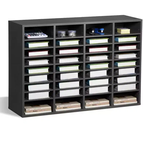 36-Compartment Literature Organizer with Adjustable Shelves Wood Mail Sorter