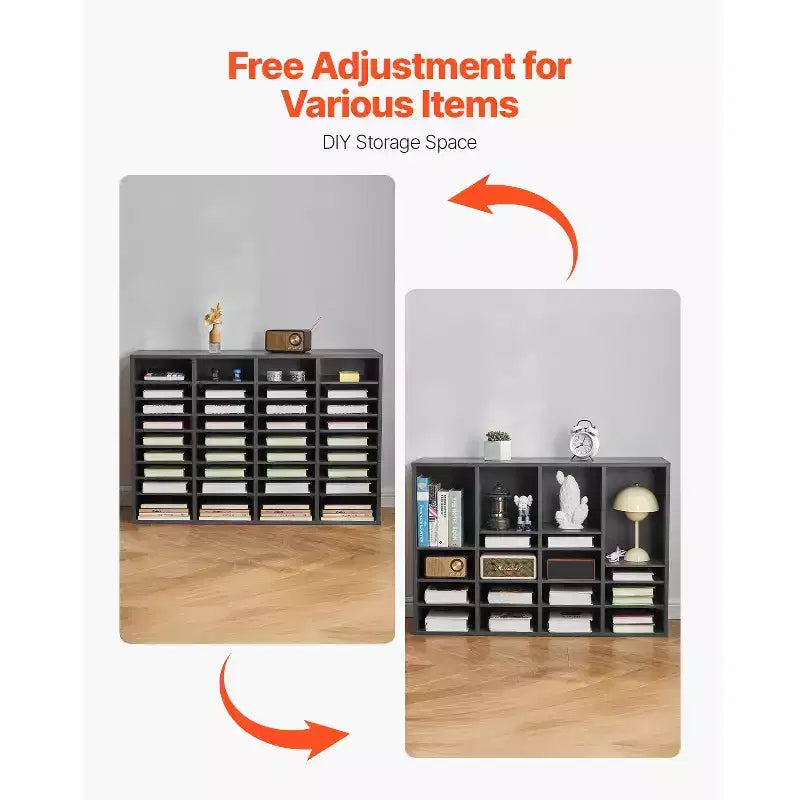 36-Compartment Literature Organizer with Adjustable Shelves Wood Mail Sorter