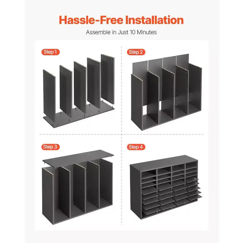 36-Compartment Literature Organizer with Adjustable Shelves Wood Mail Sorter